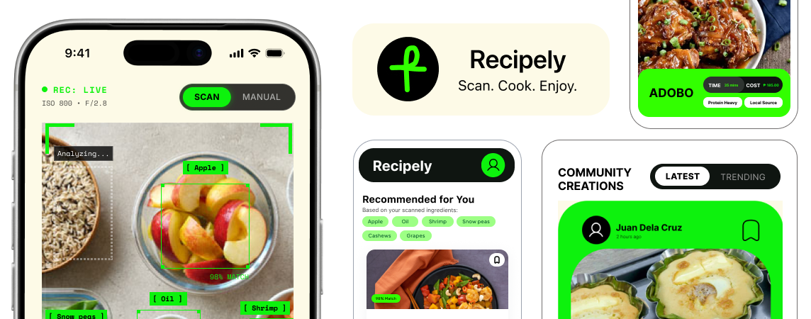 Recipely app screen mockup showcase
