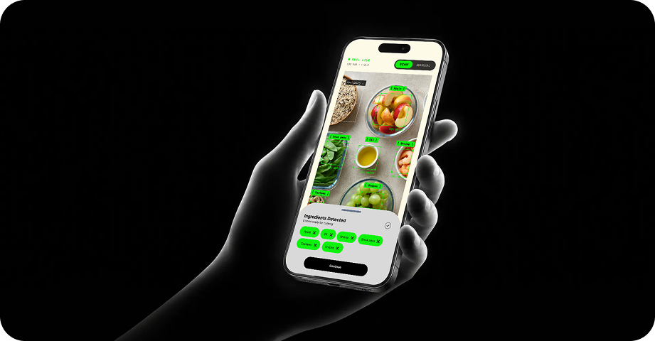 Scan ingredients with camera mockup